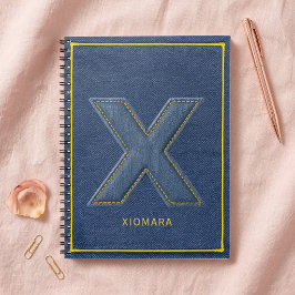 Geborduurde Blauwe Denim Patch Monogram Letter X Notitieboek