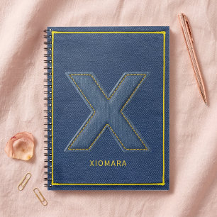 Geborduurde Blauwe Denim Patch Monogram Letter X Notitieboek