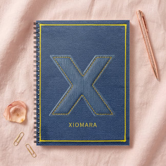 Geborduurde Blauwe Denim Patch Monogram Letter X Notitieboek