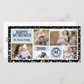 Geborduurde blauwe en zwarte sneeuwvlok feestdagenkaart (Voorkant / Achterkant)