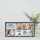 Geborduurde blauwe en zwarte sneeuwvlok feestdagenkaart (Staand voorkant)