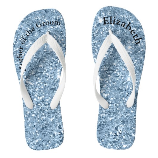 Geborduurde Blauwe Glitter Moeder van de Bruid Bru Teenslippers (Voetbed)
