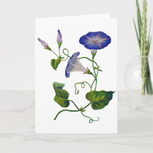 Geborduurde Blauwe Morgen Glories Kaart
