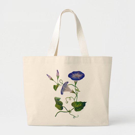 Geborduurde Blauwe Morning Glories Grote Tote Bag (Voorkant)