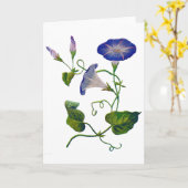 Geborduurde Blauwe Morning Glories Kaart (Gele Bloem)