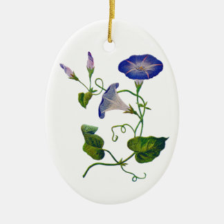 Geborduurde Blauwe Morning Glories Keramisch Ornament