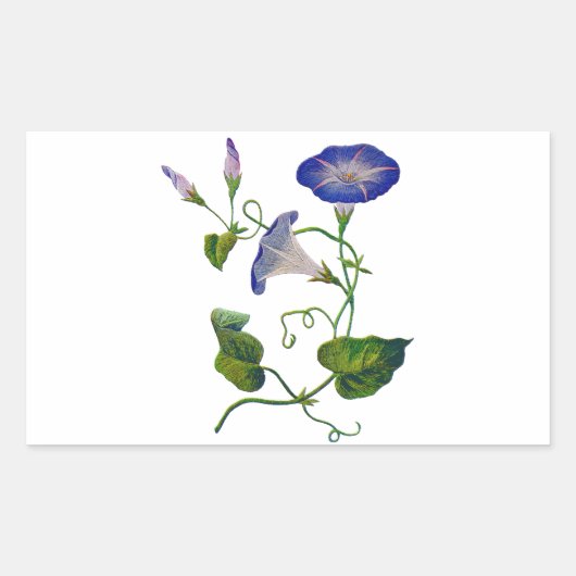 Geborduurde Blauwe Morning Glories Rechthoekige Sticker (Voorkant)