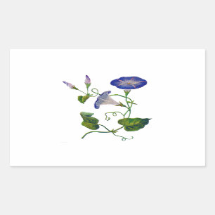 Geborduurde Blauwe Morning Glories Rechthoekige Sticker