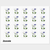 Geborduurde Blauwe Morning Glories Vierkante Sticker (Vel)