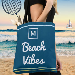 Geborduurde Blauwe Strand Vibe Stijlvol Tote Bag