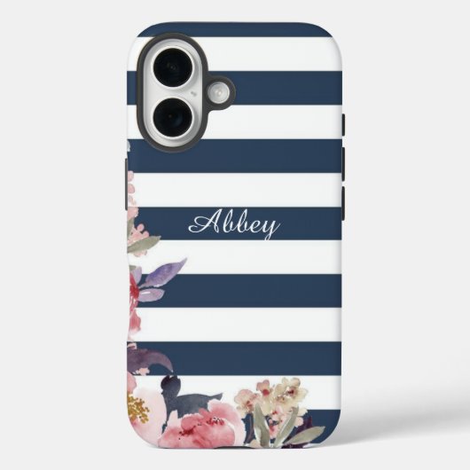 Geborduurde blauwe & witte gestreepte telefoonhoes Case-Mate iPhone case (Achterkant)