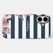Geborduurde blauwe & witte gestreepte telefoonhoes Case-Mate iPhone case (Achterkant (horizontaal))