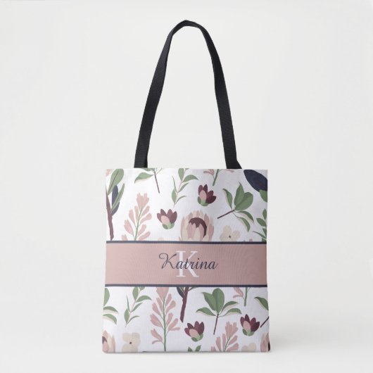 Geborduurde bloem boodschappentas tote bag (Voorkant)