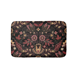 Geborduurde bloemen, donkere  elegantie badmat