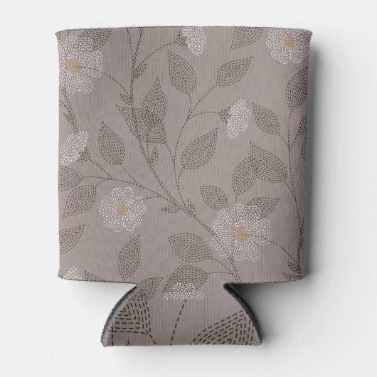 Geborduurde bloemen en bladeren, naadloos design. blikjeskoeler (Voorkant)