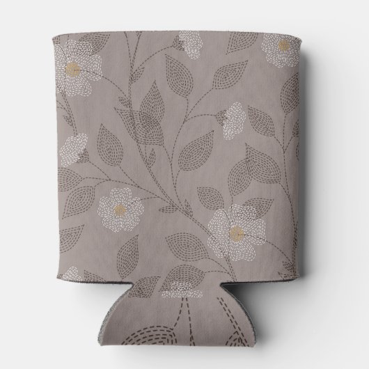 Geborduurde bloemen en bladeren, naadloos design. blikjeskoeler (Achterkant)