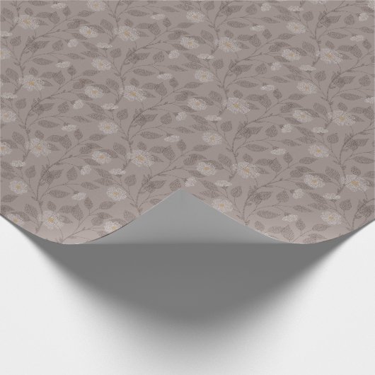 Geborduurde bloemen en bladeren, naadloos design. cadeaupapier (Hoek)