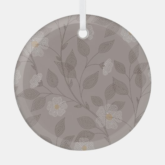 Geborduurde bloemen en bladeren, naadloos design. glas ornament (Voorkant)