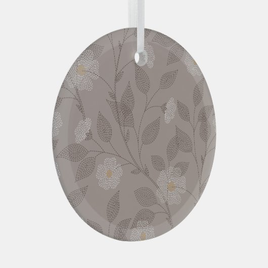 Geborduurde bloemen en bladeren, naadloos design. glas ornament (Voorkant Rechts)