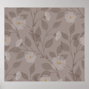 Geborduurde bloemen en bladeren, naadloos design. poster