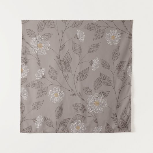 Geborduurde bloemen en bladeren, naadloos design. wandkleed (Voorkant)