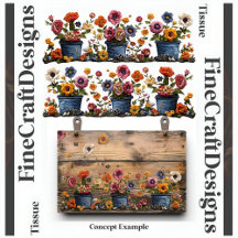 Geborduurde bloemen in potten Decoupage L en R 018