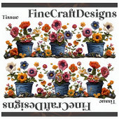 Geborduurde bloemen in potten Decoupage L en R 018 Tissuepapier
