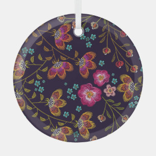 Geborduurde bloemen: mode naadloos patroon glas ornament
