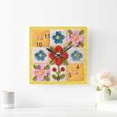 Geborduurde bloemenpatchworkdeken vierkante klok (Huis)