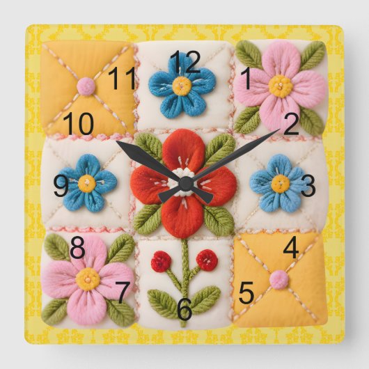 Geborduurde bloemenpatchworkdeken vierkante klok (Voorkant)