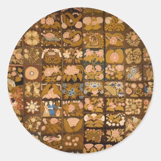 geborduurde bloemenquilt met dieren ronde sticker (Voorkant)