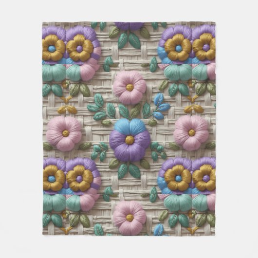 Geborduurde bloemenstijl | Pluche & Cosy Fleece Deken (Voorkant)