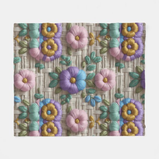 Geborduurde bloemenstijl | Pluche & Cosy Fleece Deken (Voorkant (Horizontaal))