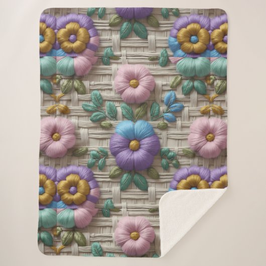 Geborduurde bloemenstijl | Pluche & Cosy Sherpa Deken (Voorkant)