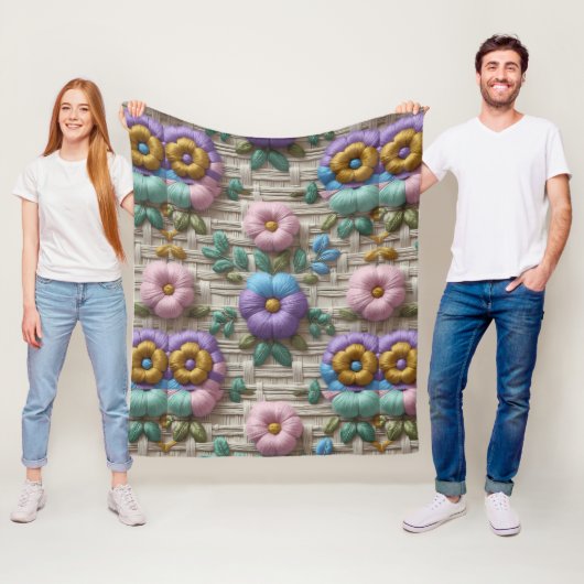 Geborduurde bloemstijl | Plush & Cozy Fleece Deken (In situ)