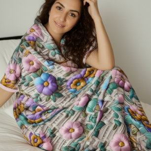 Geborduurde bloemstijl   Plush & Cozy Sherpa Deken