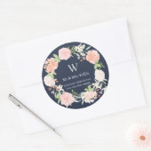 Geborduurde Blush Blauwe Roos Bloem Retouradres Ronde Sticker (Envelop)