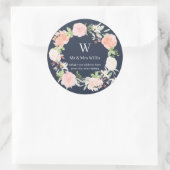 Geborduurde Blush Blauwe Roos Bloem Retouradres Ronde Sticker (Tas)