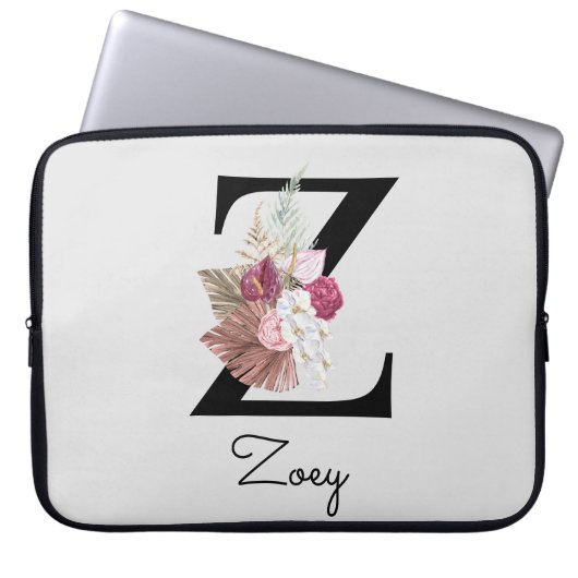 Geborduurde Boho Bloemen Initiaal Z Laptop Sleeve (Voorkant)