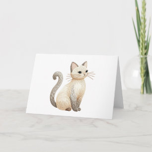 Geborduurde Boho Cat Neutral Kat Blank Groet Kaart