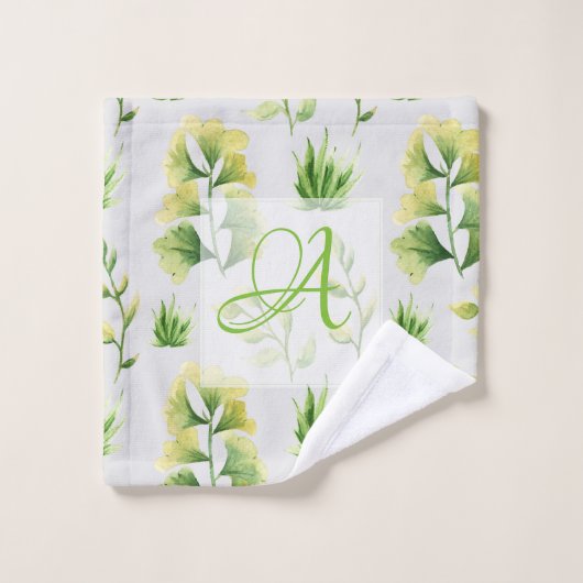 Geborduurde botanische bladeren waterverf groene d bad handdoek (Wasdoekje)