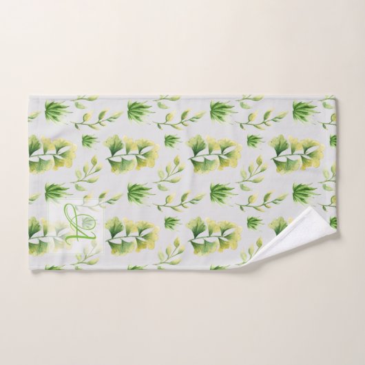 Geborduurde botanische bladeren waterverf groene d bad handdoek (Handdoek)