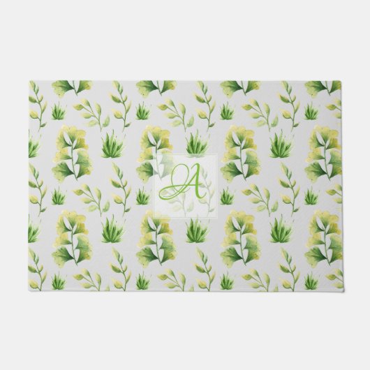 Geborduurde botanische bladeren waterverf groene d deurmat (Voorkant)