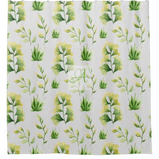 Geborduurde botanische bladeren waterverf groene d douchegordijn (Voorkant)