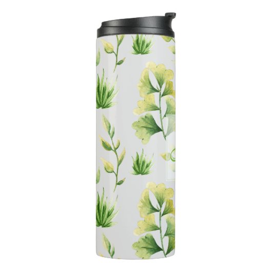 Geborduurde botanische bladeren waterverf groene d thermosbeker (Gedraaid links)