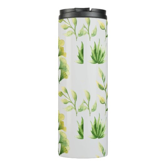 Geborduurde botanische bladeren waterverf groene d thermosbeker (Achterkant)