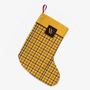 Geborduurde bruine beige ruiten plaid patroon kleine kerstsok