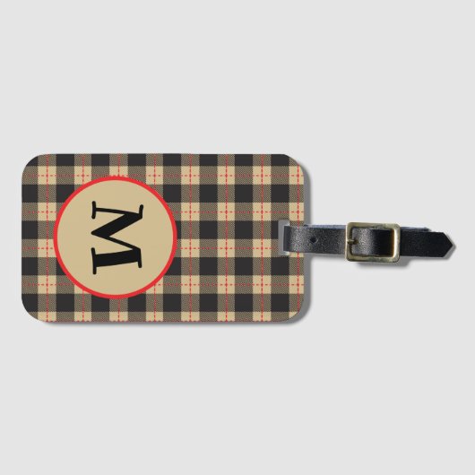Geborduurde bruine zwarte en rode buffel bagagelabel (Voorkant (horizontaal))