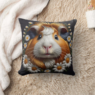 Geborduurde cavia met madeliefjes kussen