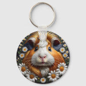 Geborduurde cavia met madeliefjes sleutelhanger (Voorkant)
